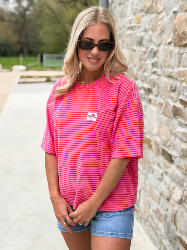 T-shirt ligné Imaya - Fuchsia