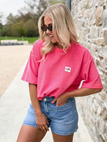 T-shirt ligné Imaya - Fuchsia