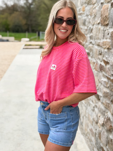 T-shirt ligné Imaya - Fuchsia