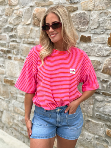 T-shirt ligné Imaya - Fuchsia