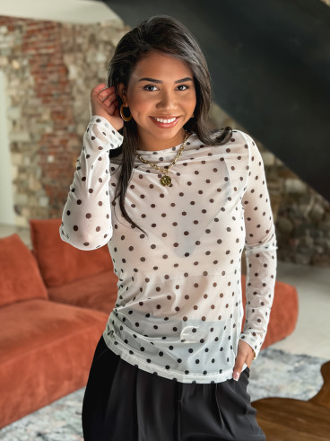 Blouse à pois Nelle - Blanc/Noir