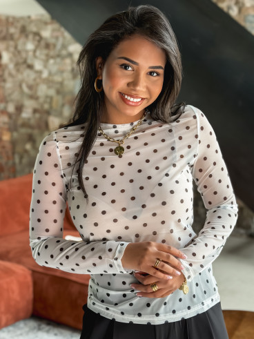Blouse à pois Nelle - Blanc/Noir