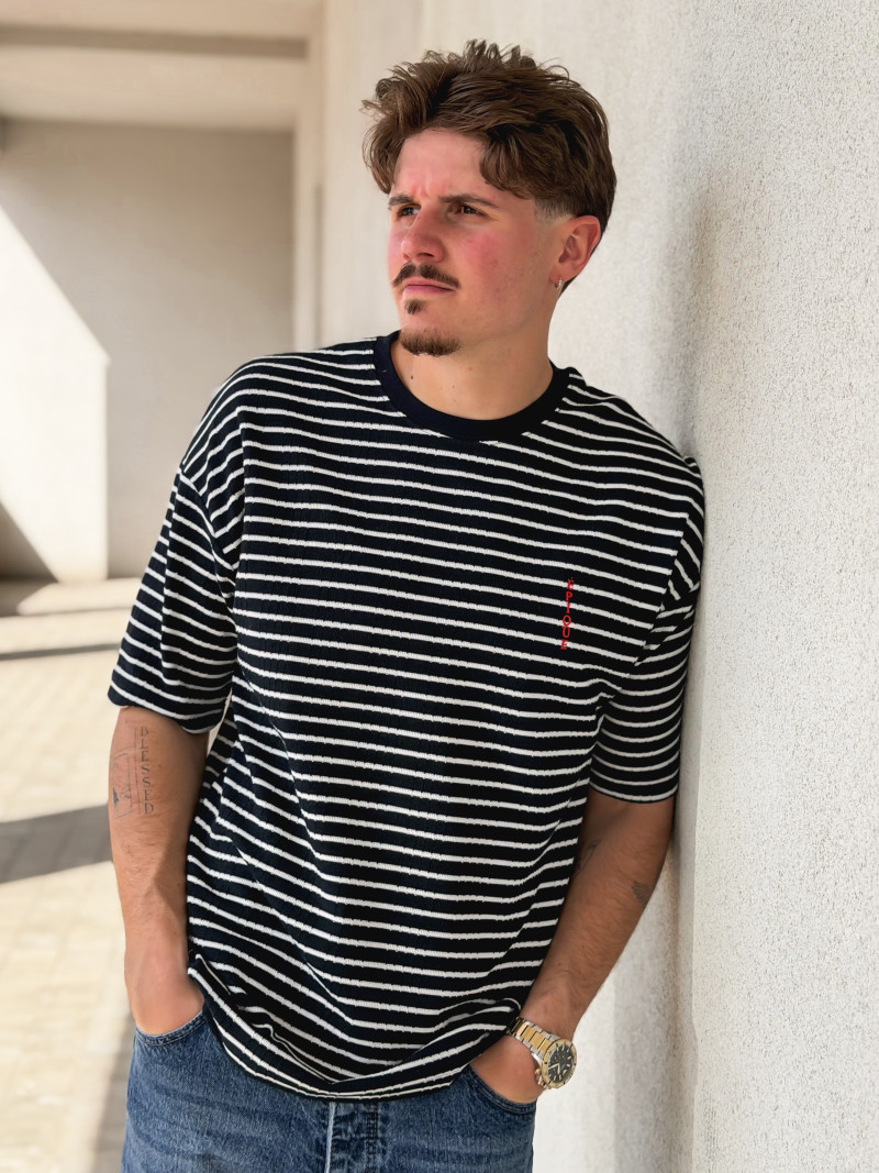 T-shirt ligné Augustin - Bleu marine