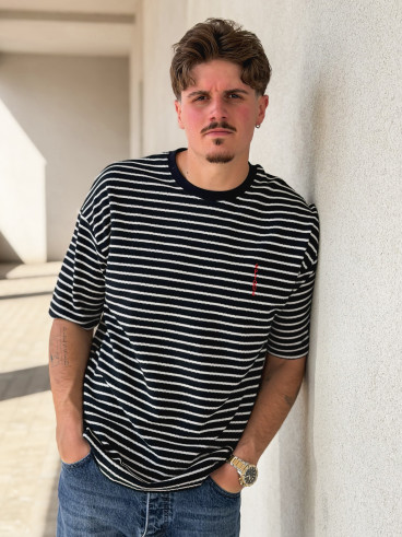 T-shirt ligné Augustin - Bleu marine