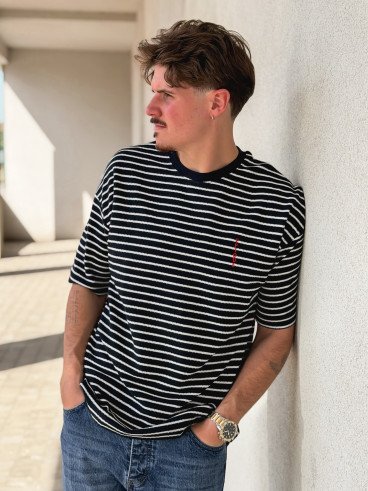 T-shirt ligné Augustin - Bleu marine