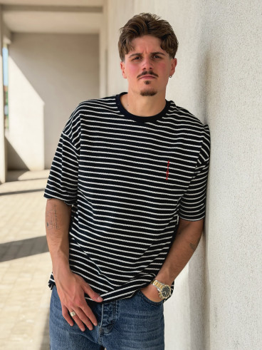 T-shirt ligné Augustin - Bleu marine