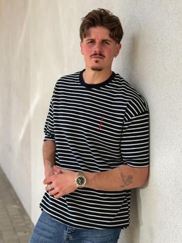 T-shirt ligné Augustin - Bleu marine