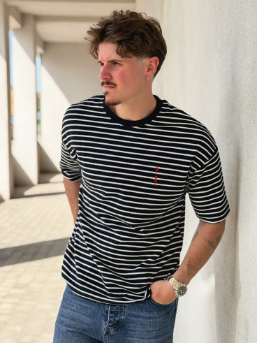 T-shirt ligné Augustin - Bleu marine