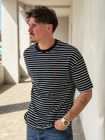 T-shirt ligné Augustin - Bleu marine