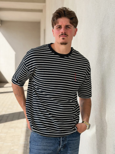 T-shirt ligné Augustin - Bleu marine