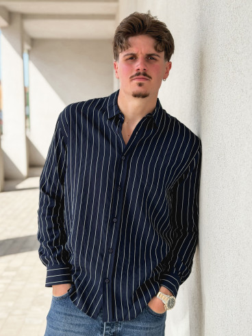 Chemise lignée Eden - Bleu marine