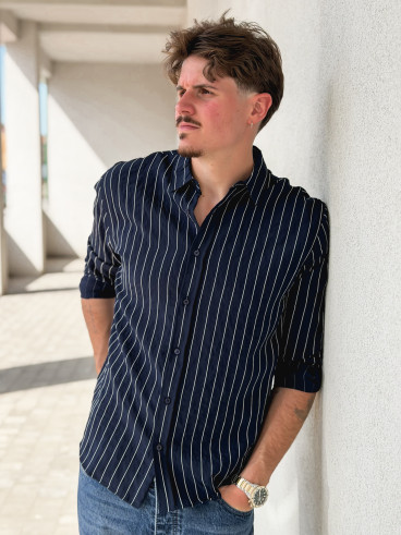 Chemise lignée Eden - Bleu marine