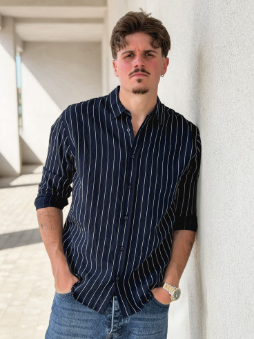 Chemise lignée Eden - Bleu marine