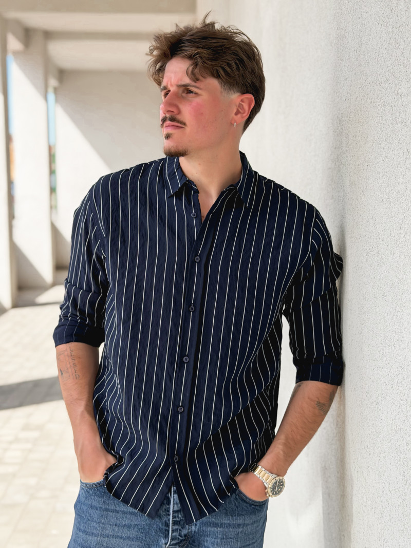 Chemise lignée Eden - Bleu marine