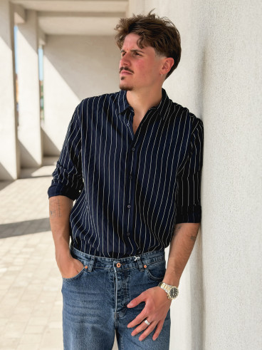 Chemise lignée Eden - Bleu marine