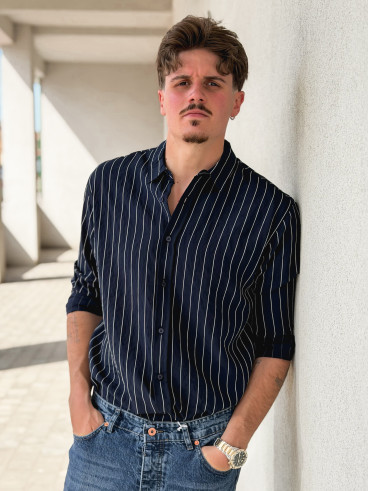 Chemise lignée Eden - Bleu marine