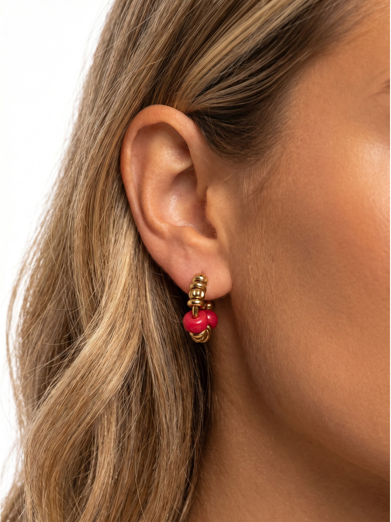 Boucles d'oreilles Ludmila - Doré/Fuchsia