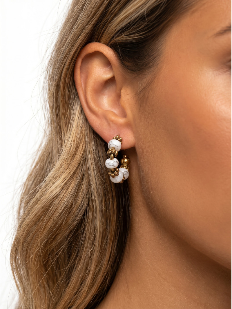 Boucles d'oreilles Alyssia - Doré/Blanc