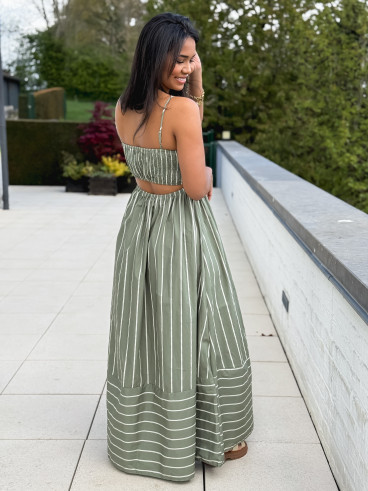 Robe lignée Oksana - Kaki