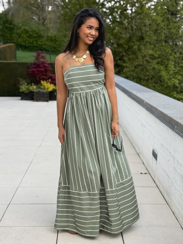 Robe lignée Oksana - Kaki