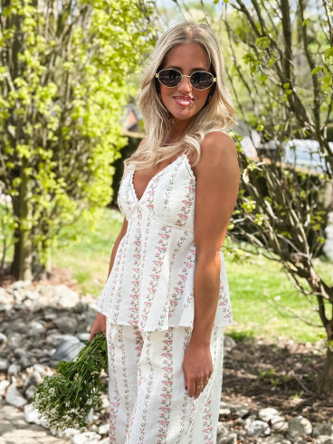 Blouse à fleurs Zoléna - Blanc/Rose