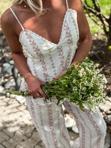 Blouse à fleurs Zoléna - Blanc/Rose