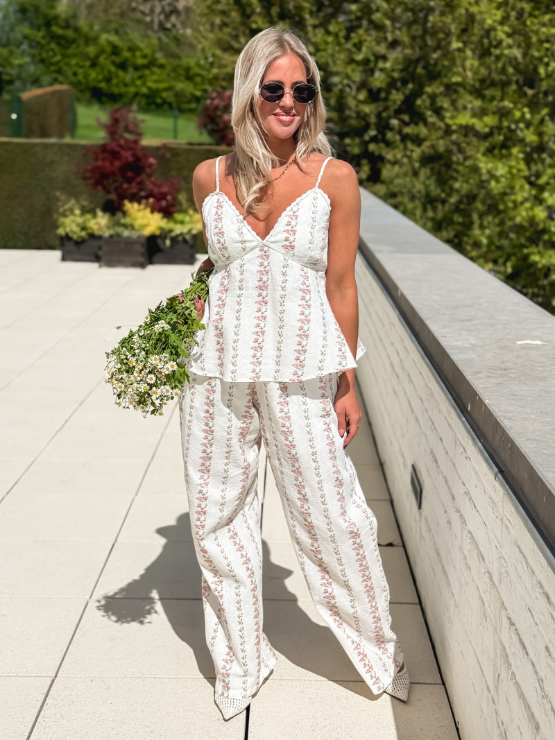 Pantalon à fleurs Zoléna - Blanc/Rose