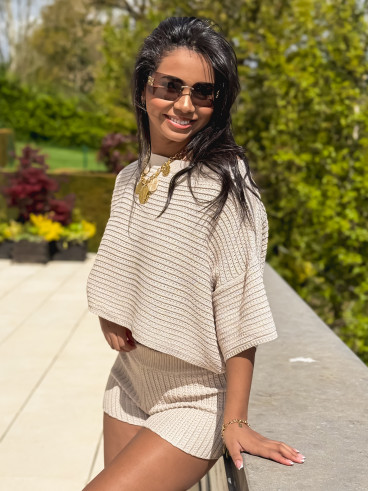 Blouse en crochet Amel - Beige