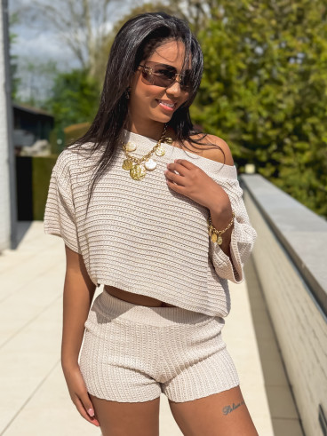 Blouse en crochet Amel - Beige