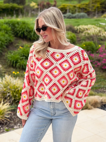 Blouse en crochet Leora - Corail