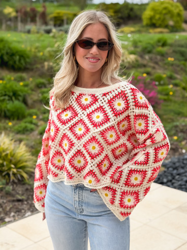 Blouse en crochet Leora - Corail