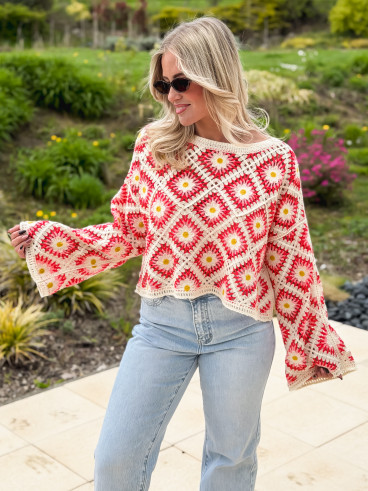 Blouse en crochet Leora - Corail