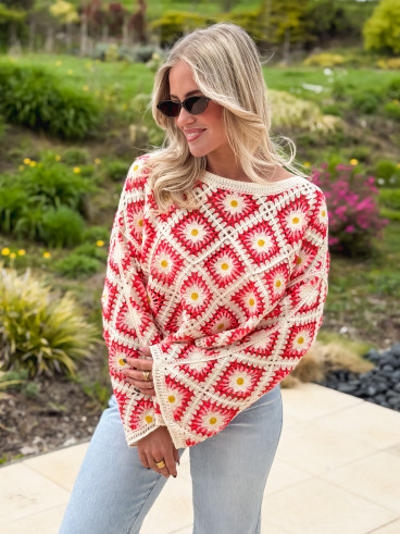 Blouse en crochet Leora - Corail