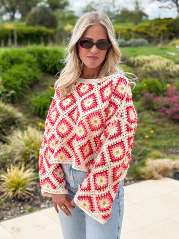 Blouse en crochet Leora - Corail