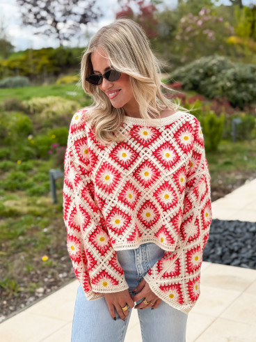 Blouse en crochet Leora - Corail