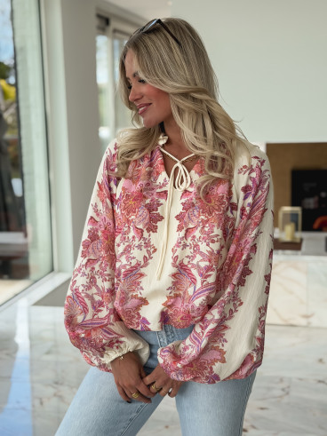 Chemisier à motif Athénaïs - Crème/Rose