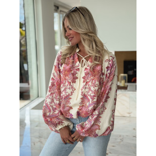 Chemisier à motif Athénaïs - Crème/Rose