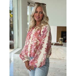 Chemisier à motif Athénaïs - Crème/Rose