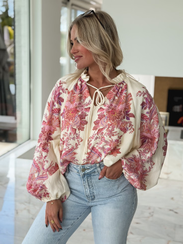 Chemisier à motif Athénaïs - Crème/Rose