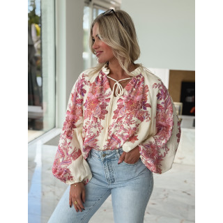 Chemisier à motif Athénaïs - Crème/Rose