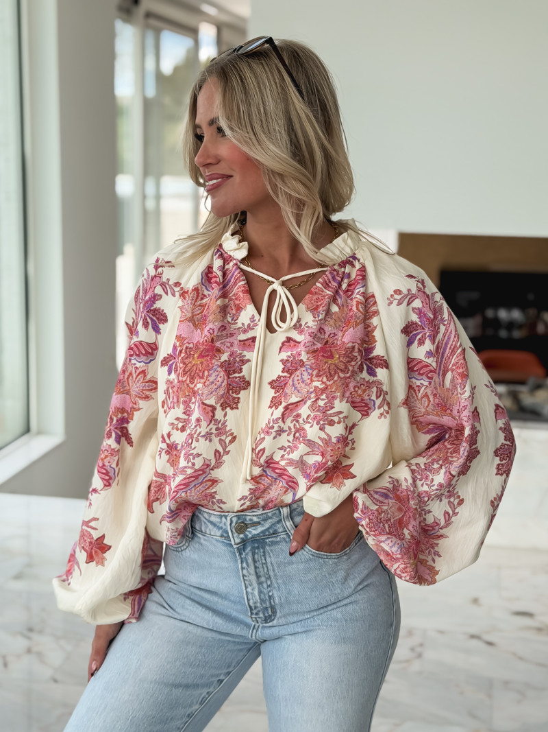 Chemisier à motif Athénaïs - Crème/Rose