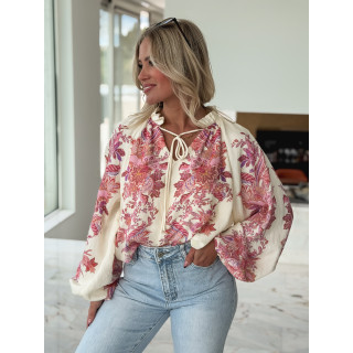 Chemisier à motif Athénaïs - Crème/Rose