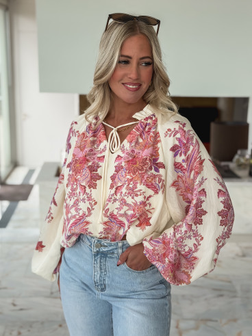 Chemisier à motif Athénaïs - Crème/Rose