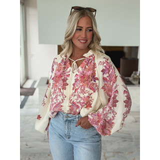 Chemisier à motif Athénaïs - Crème/Rose