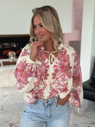 Chemisier à motif Athénaïs - Crème/Rose