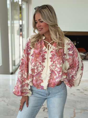 Chemisier à motif Athénaïs - Crème/Rose