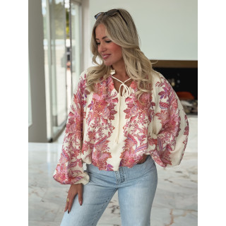 Chemisier à motif Athénaïs - Crème/Rose