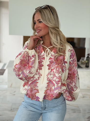 Chemisier à motif Athénaïs - Crème/Rose