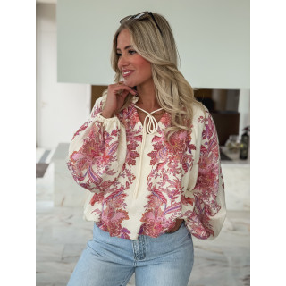 Chemisier à motif Athénaïs - Crème/Rose