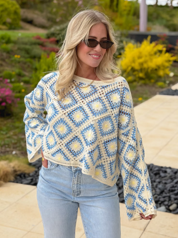 Blouse en crochet Leora - Bleu